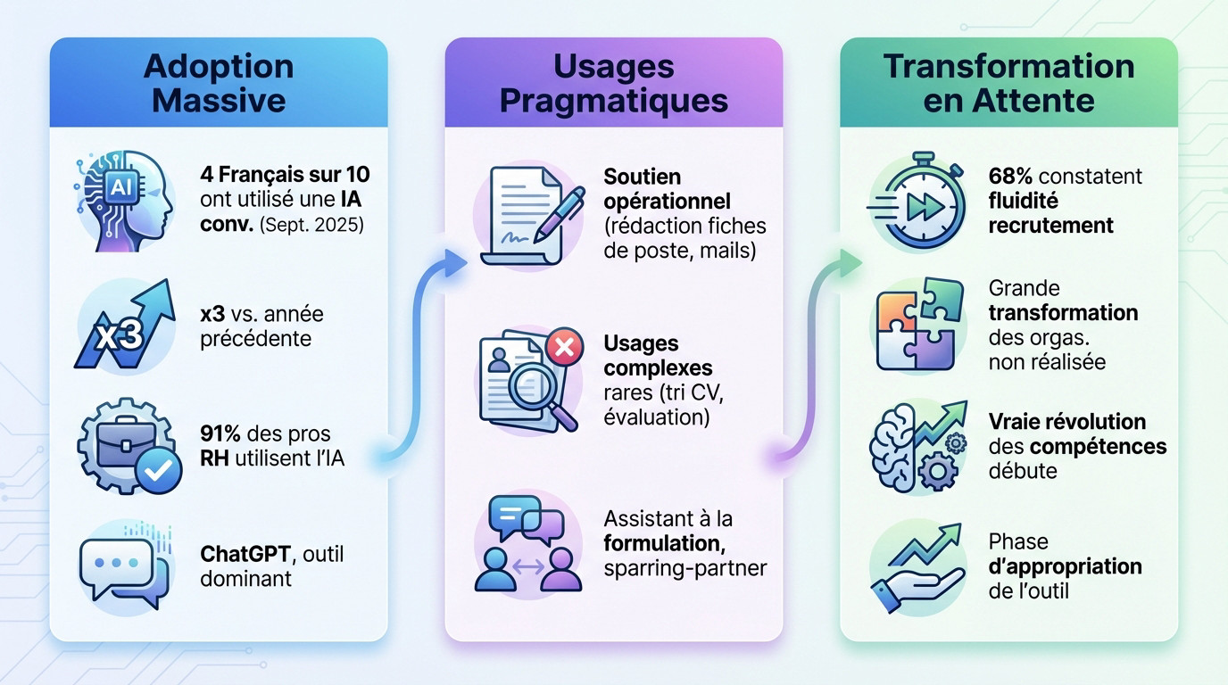 Graphique illustrant l'adoption massive de l'IA générative par les professionnels RH en 2025