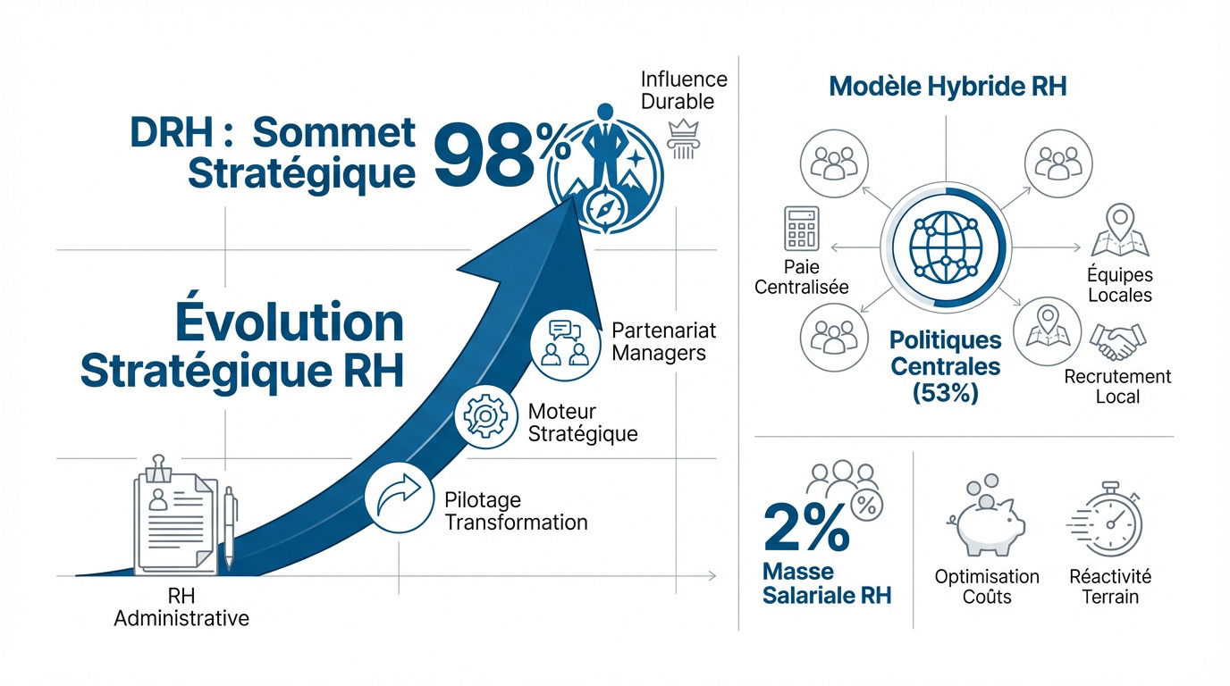 Graphique illustrant l'intégration des DRH au sein des comités de direction et l'évolution vers un modèle hybride