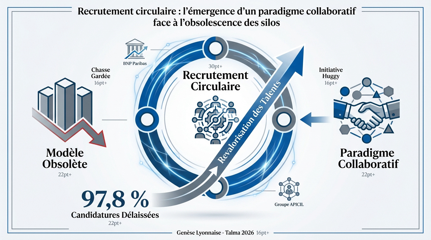 Illustration du concept de recrutement circulaire et de la mutualisation des talents entre entreprises