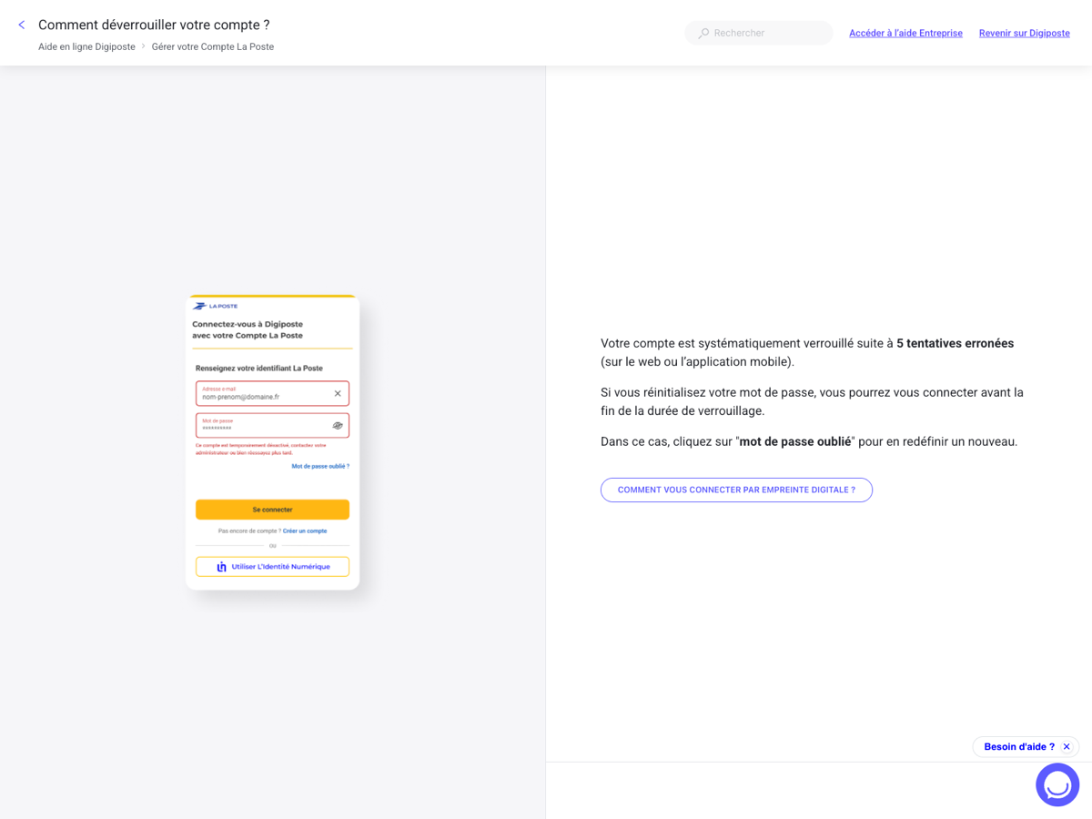 Guide officiel Digiposte : compte verrouillé après 5 tentatives erronées, réinitialiser le mot de passe pour se reconnecter