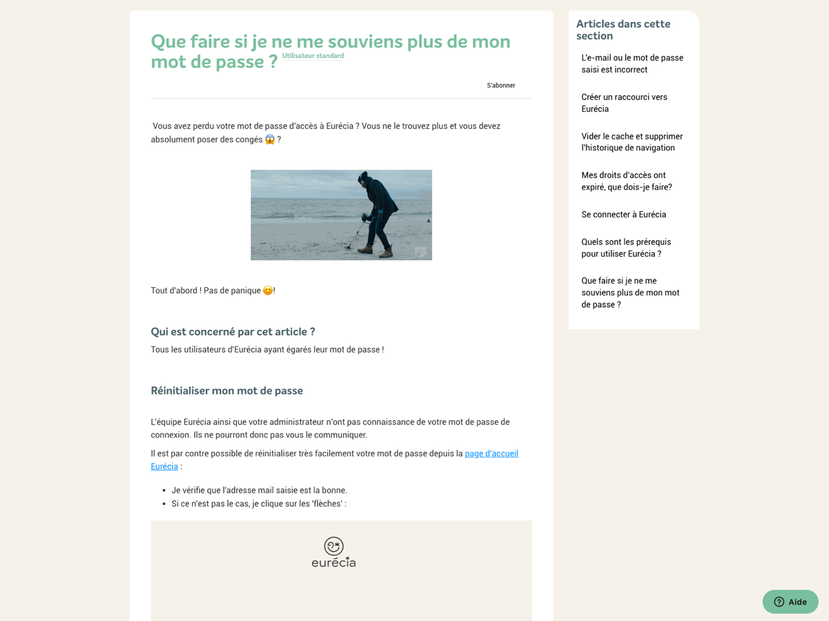 Fiche d'aide officielle Eurécia : que faire si je ne me souviens plus de mon mot de passe