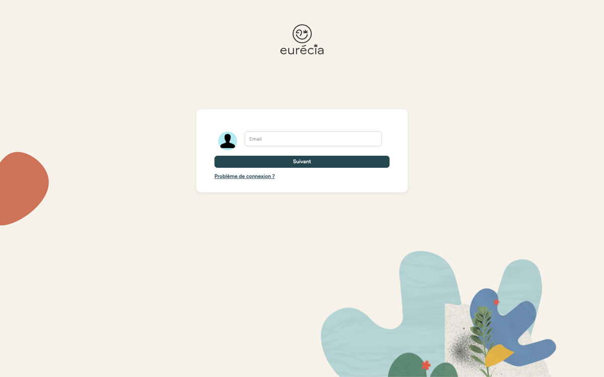 Écran de connexion de la plateforme salarié Eurécia : champ e-mail et bouton Suivant