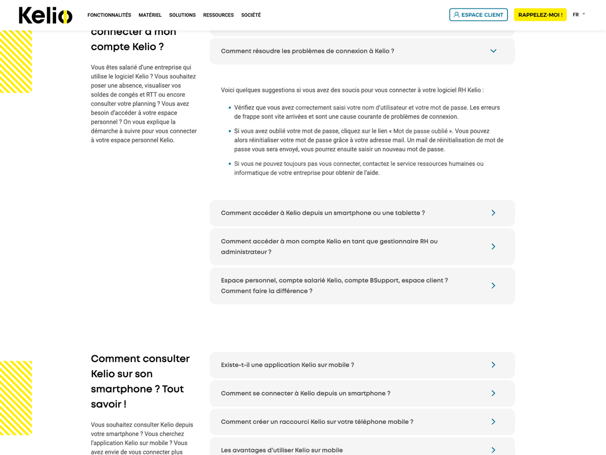 FAQ officielle Kelio pour les salariés : que faire en cas de problème de connexion ou de mot de passe oublié